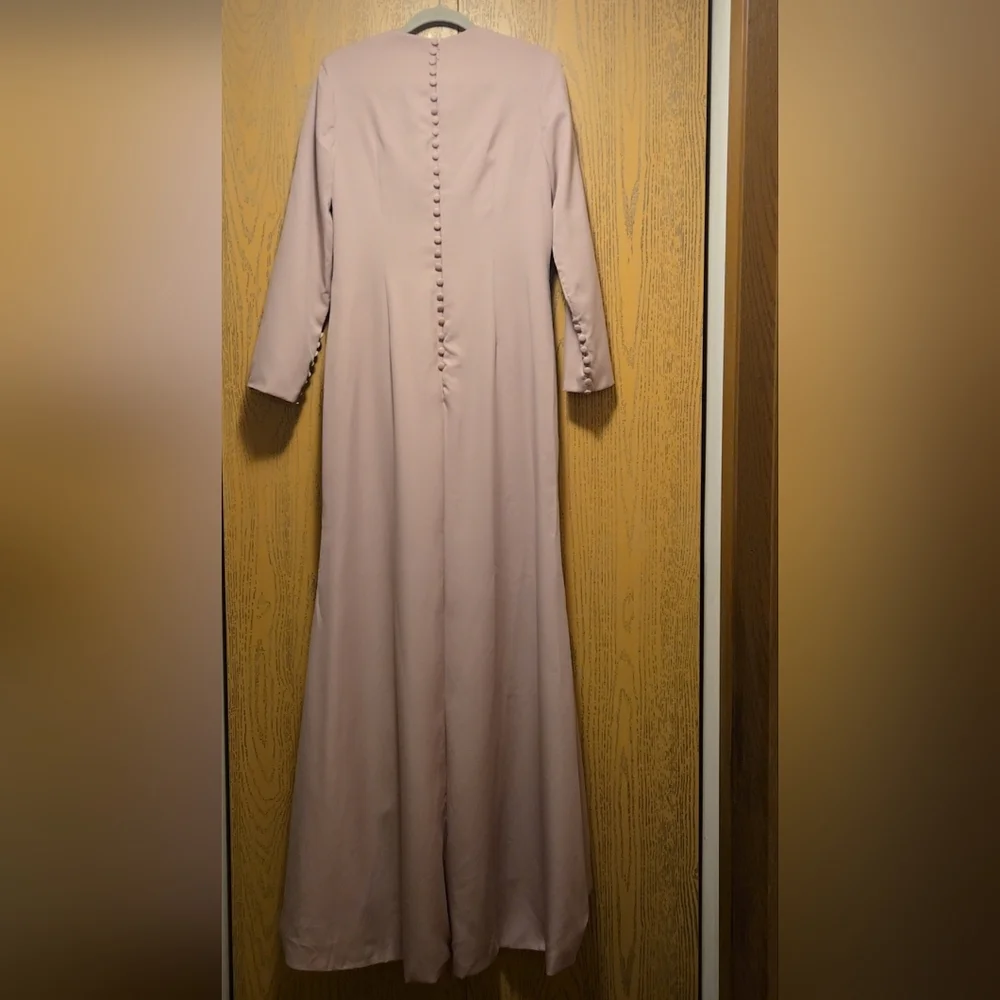 Mauve Long Sleeve Ruffle Maxi Gown | Beaded Waist Formal Dress - Picture 2 of 6